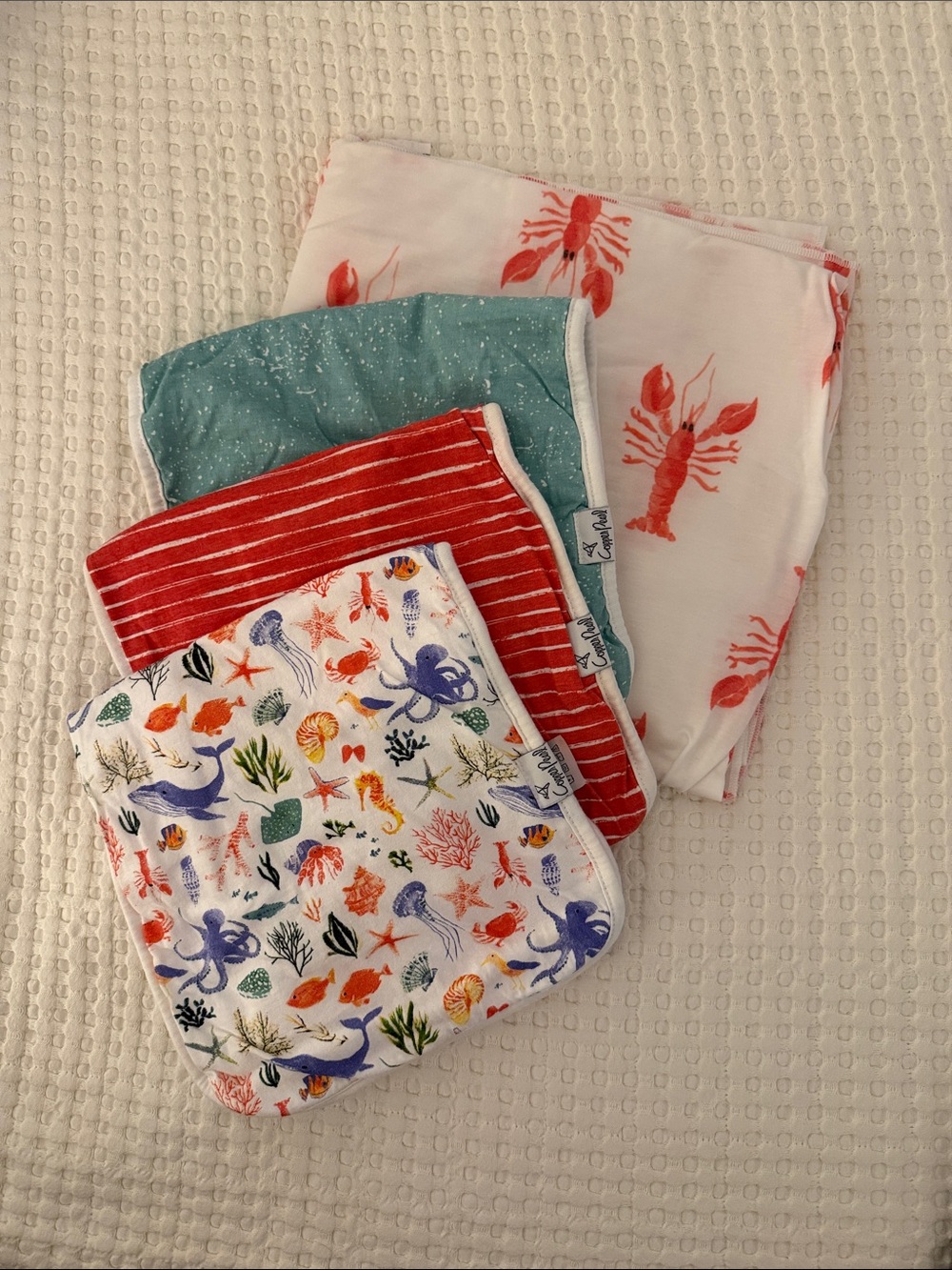Copper Pearl Beachy Swaddle & Burp Cloths